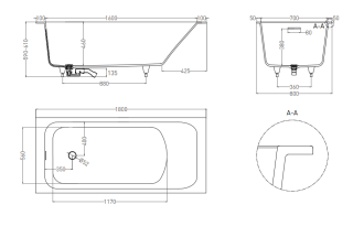 Ванна из искусственного камня Salini Orlanda Kit S-Sense 102112MRH 180x80см RAL снаружи